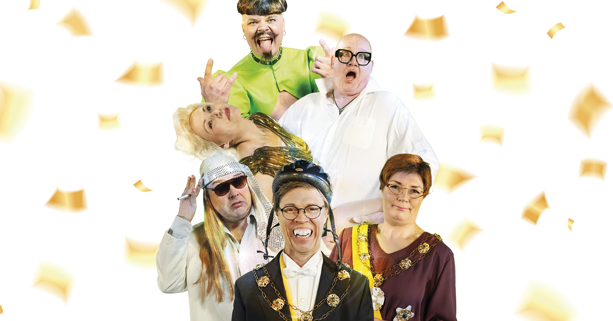 Käärijää, Jorma Kääriäistä, Tarja Halosta ja Alexander Stubbia esittäviä näyttelijöitä. 